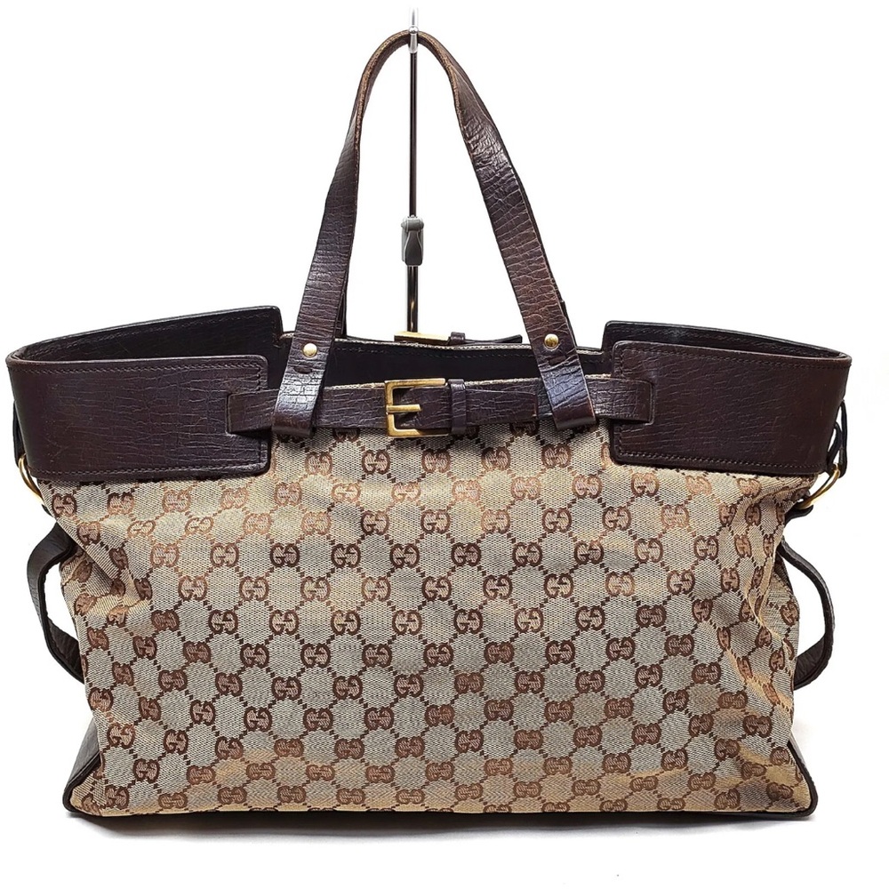 Authentic Large Gucci Totes Bag Canvas/Leather Handbag Brown Monogram Tote